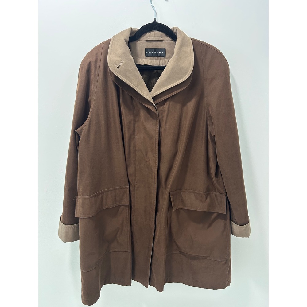 Gallery Womens Brown All Weather Coat Removable Liner Jacket Size L